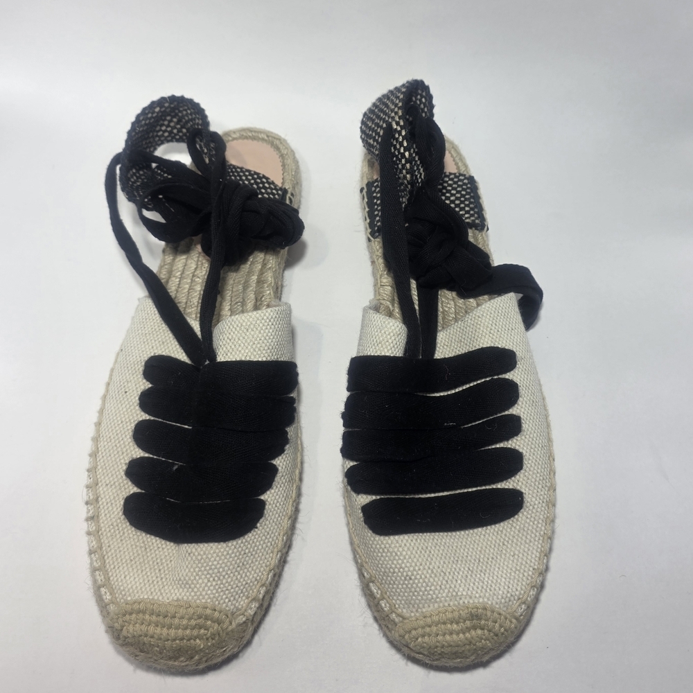 J.Crew Espadrille Lace Up Sandals Beige Black Size 11 New Without Box